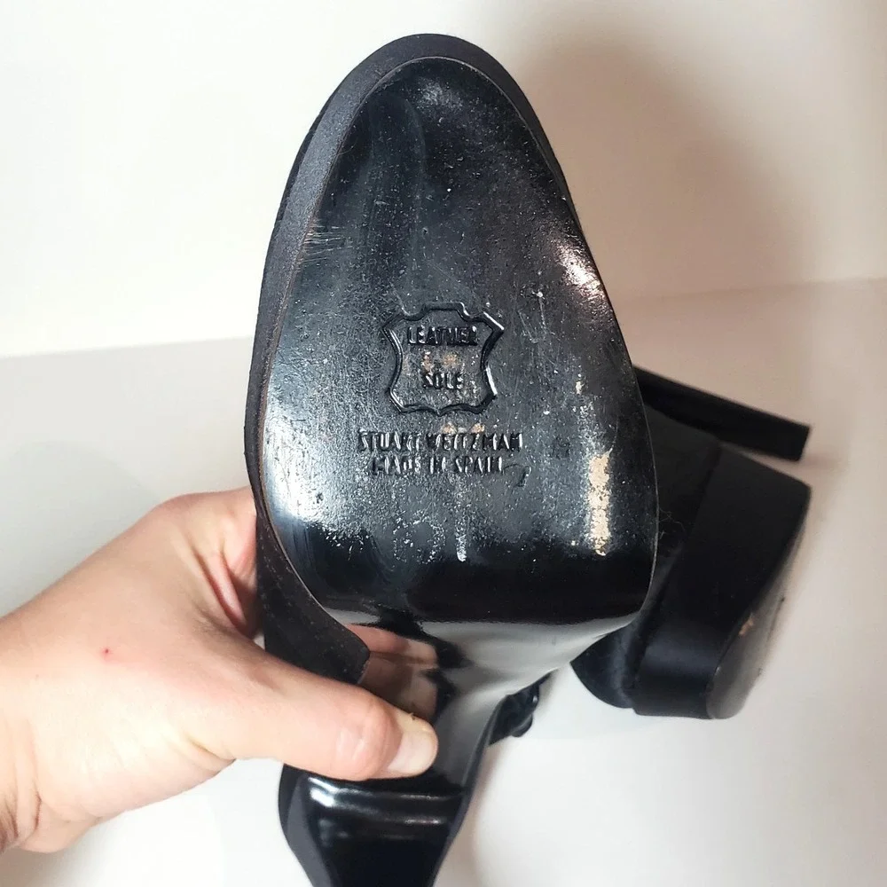 Stewart Weitzman Black Satin Sling-back‎ Pumps Size 9M Rounded Toe